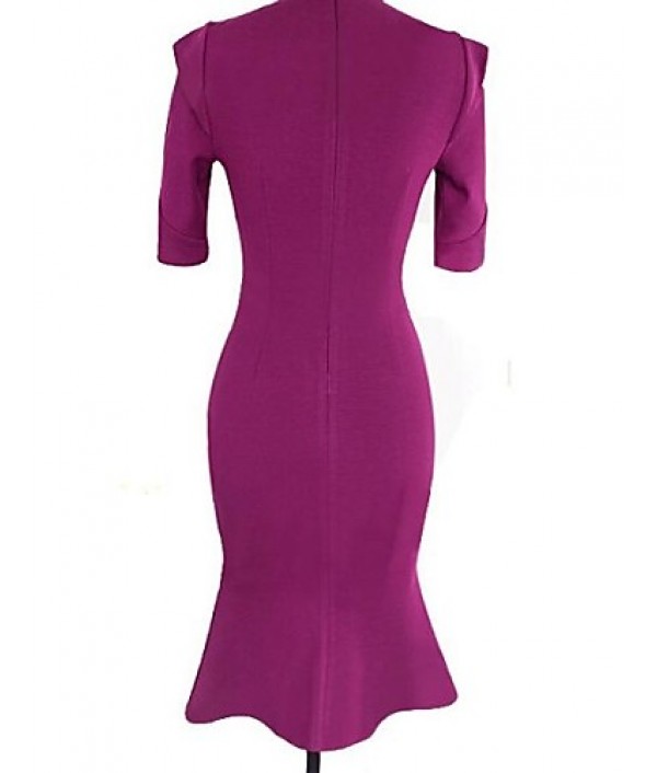 Women's Solid Black/Green/Purple Dress,Bodycon Halter Puff Sleeve