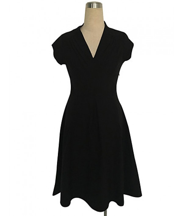Women's Going out Vintage / Simple / Street chic Swing Dress,Solid Deep V Knee-length Short Sleeve