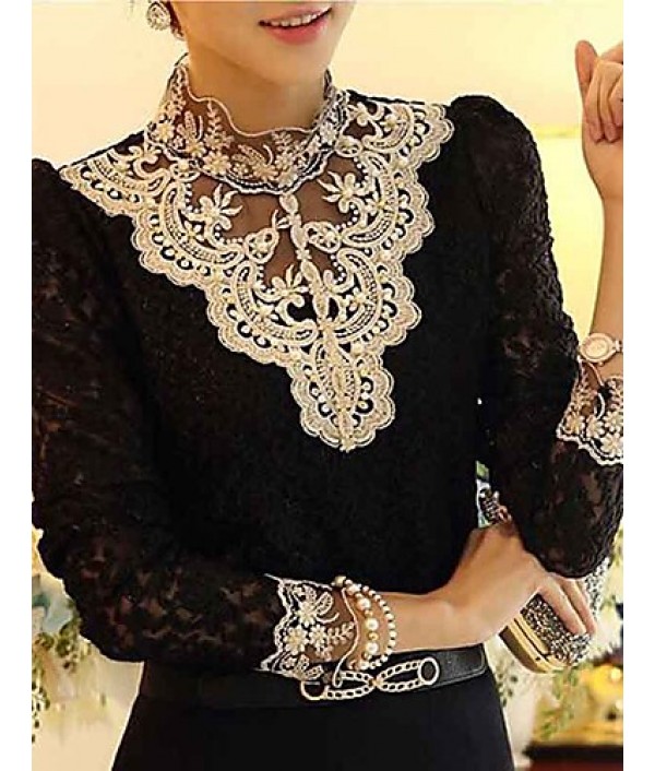 Women's Lace Crochet Black/Beige Blouse,...