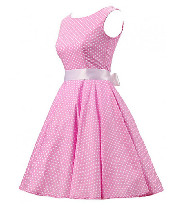 Women's Pink White Mini Polka Dot Dress , Vintage Sleeveless 50s Rockabilly Swing Short Cocktail Dress
