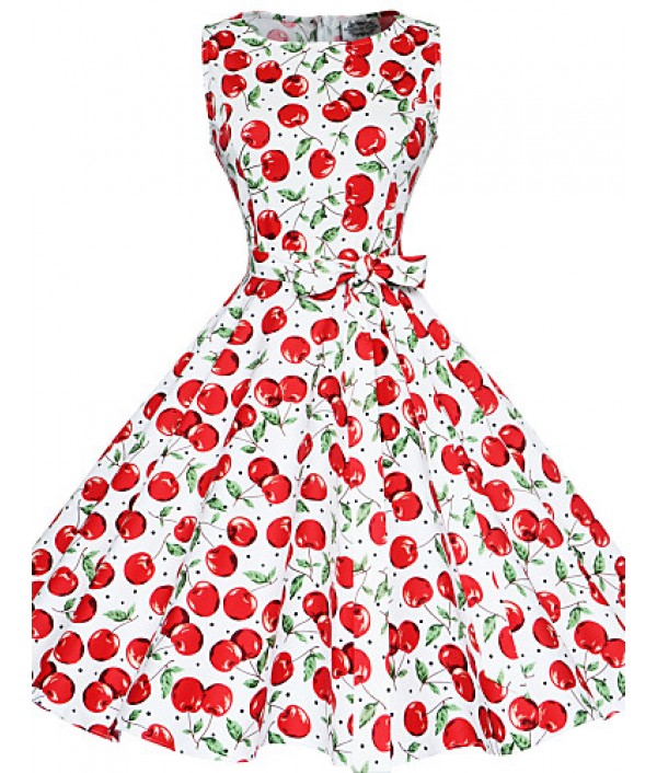 Women's 50s Vintage Cherry Rockabilly Hepburn Pinup Cos Party Swing Dress 570