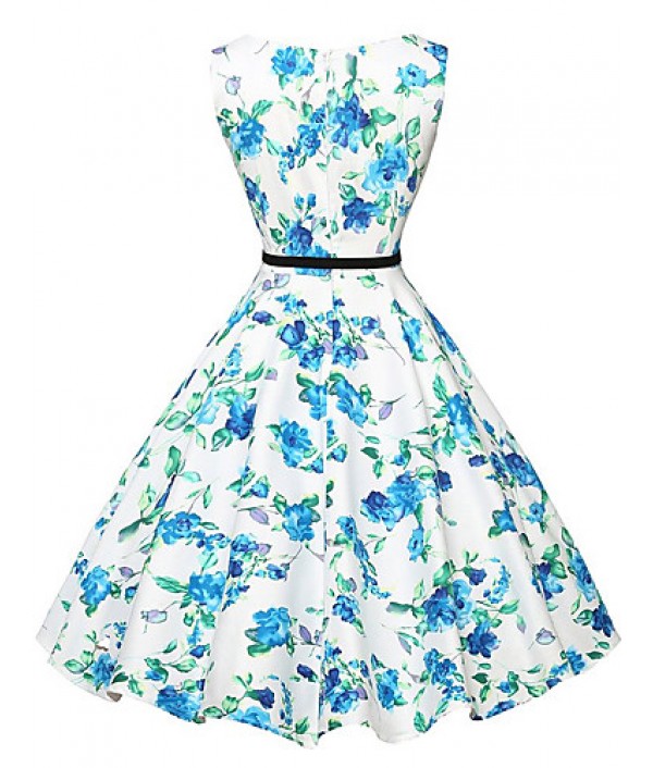 Women's Sexy / Vintage Floral A Line / Skater Dress,Round Neck Knee-length Polyester