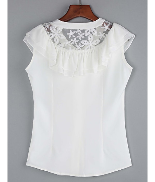 Women's Casual/Daily / Plus Size Simple Summer Blouse,Solid V Neck Sleeveless White / Black Medium