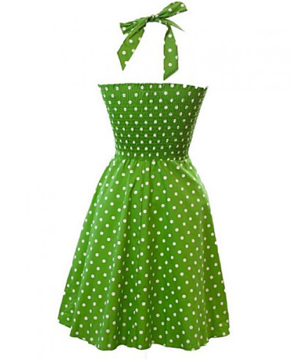 Women's Retro 50s Slim Polka Dot Sleeveless Swing Party Dress