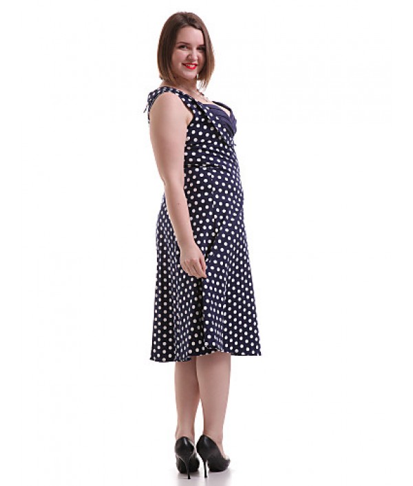 Women's Going out / Casual/Daily / Plus Size Vintage A Line Dress,Polka Dot Sweetheart Knee-length Sleeveless Blue / Red Cotton / Spandex