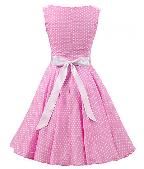 Women's Pink White Mini Polka Dot Dress , Vintage Sleeveless 50s Rockabilly Swing Short Cocktail Dress