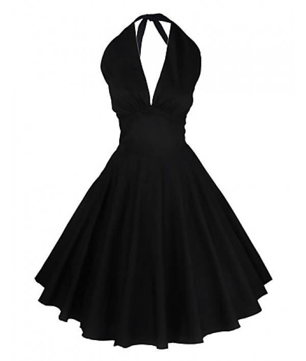 Women's Halter 50s Vintage Rockabilly Marilyn Pinup Cos Party Swing Dress,Plus Size