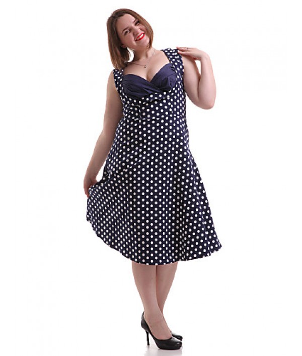 Women's Going out / Casual/Daily / Plus Size Vintage A Line Dress,Polka Dot Sweetheart Knee-length Sleeveless Blue / Red Cotton / Spandex