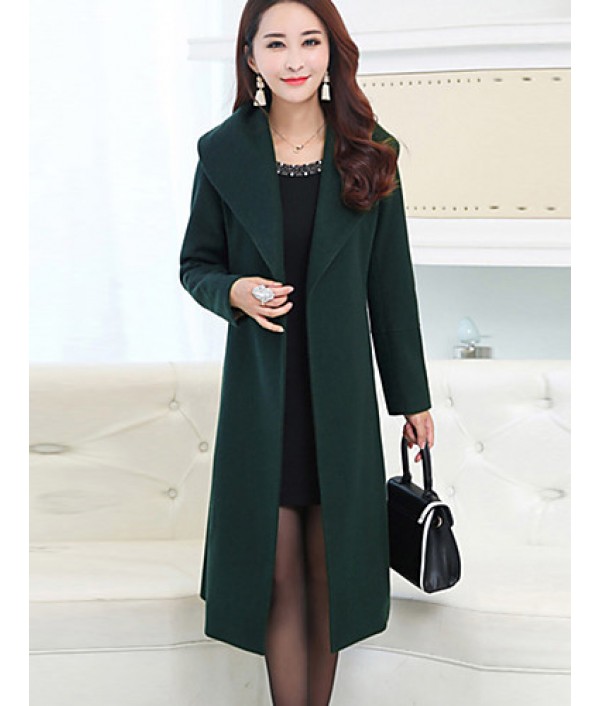 Women's Plus Size Simple CoatSolid Notch Lapel Long Sleeve Fall / Winter Red / Gray / Green Wool / Polyester Thick