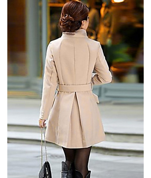 Women's Vintage / Cute Trench Coat,Solid Long Sleeve All Seasons Beige / Black / Gray Wool Medium
