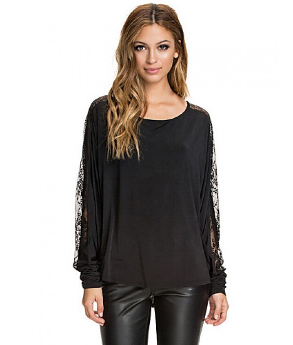 Women's Casual/Lace Inelastic Long Sleeve Regular T-shirt (Chiffon)