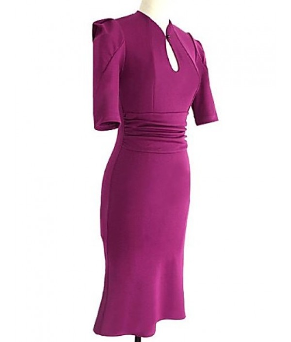 Women's Solid Black/Green/Purple Dress,Bodycon Halter Puff Sleeve