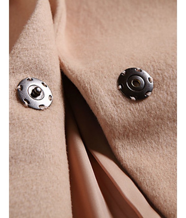 Boutique S Formal / Work Simple CoatSolid Peaked Lapel Long Sleeve Winter Beige Wool / Spandex Medium