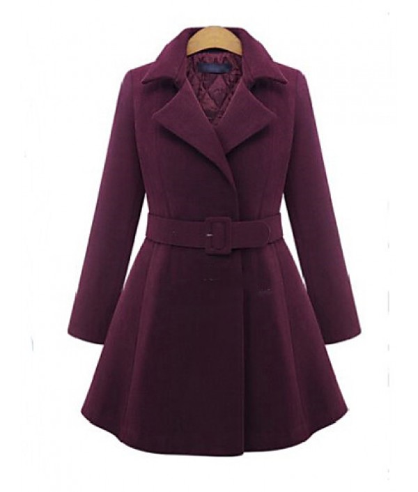 Women's Solid Red / Black Coat , Casual ...