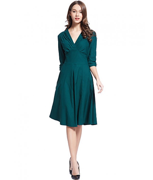 Women's Going out Vintage / Simple / Street chic Swing Dress,Solid Deep V Knee-length Short SpandexAll