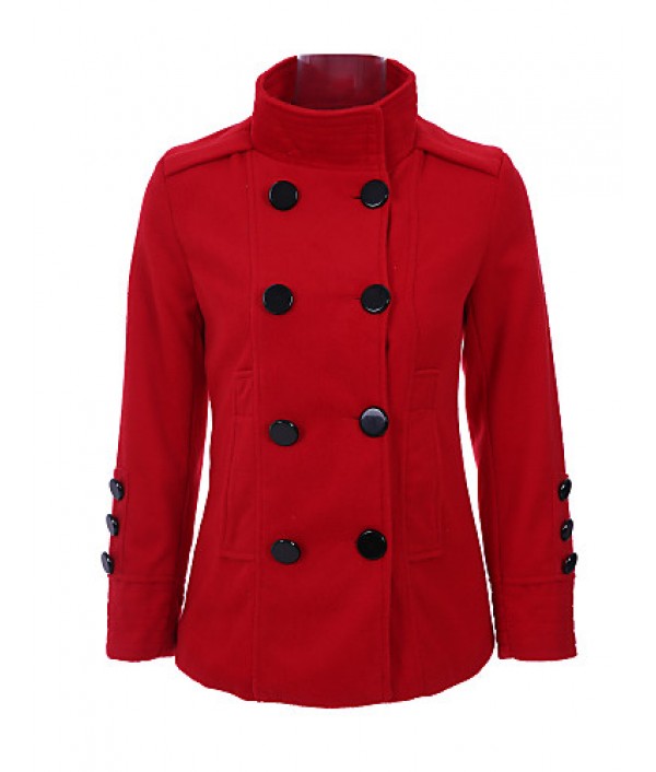 Women's Vintage/Work Thick Long Sleeve Regular Coat (Cotton/Wool Blends)