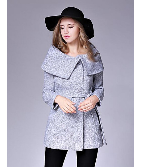 Women's Casual/Daily Street chic CoatSolid Shirt Collar Long Sleeve Fall / Winter Black / Gray Wool Medium
