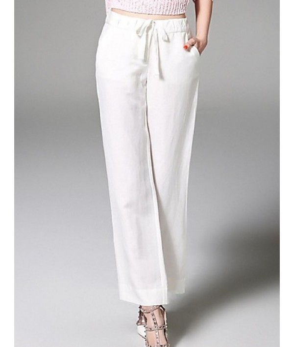  Women‘s Solid White Straight Pants,St...